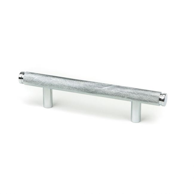 The Small Knurled Cabinet Pull Handle in Polished Chrome Shown Upright on a White Background