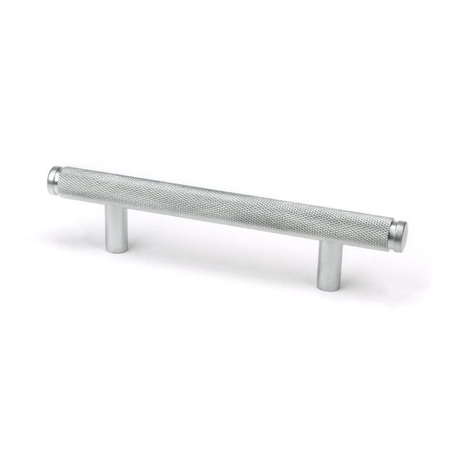 The Small Knurled Cabinet Pull Handle in Satin Chrome Shown Upright on a White Background The Small Knurled Cabinet Pull Handle in Satin Chrome Shown Upright on a White Background