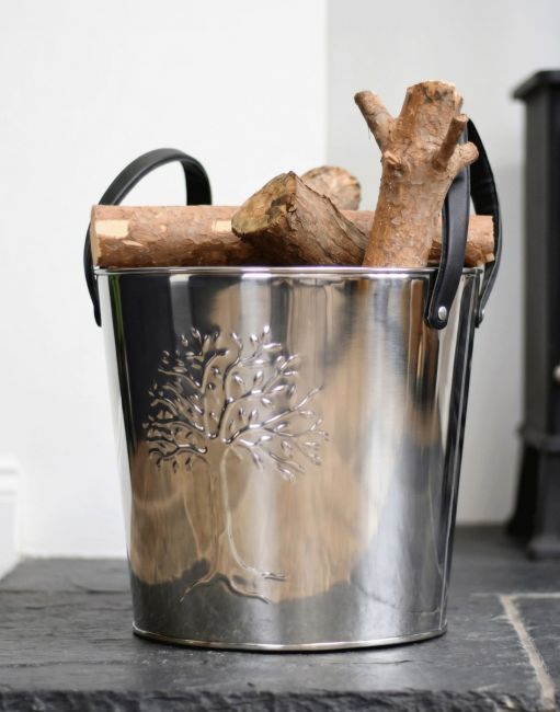 Small Polished Steel "TRee of Life" Log Basket Small Polished Steel "TRee of Life" Log Basket