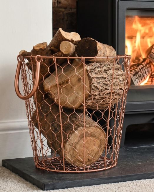 Rose Gold Wire Log Basket in Situ