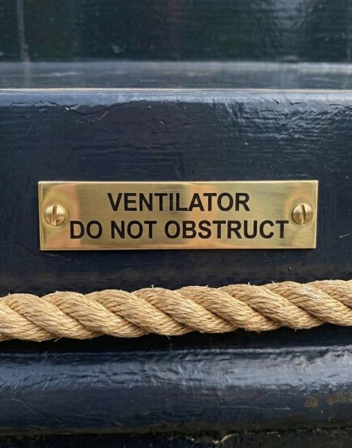Solid Brass Plaque With Black Lettering Label "ventilator do not obstruct"