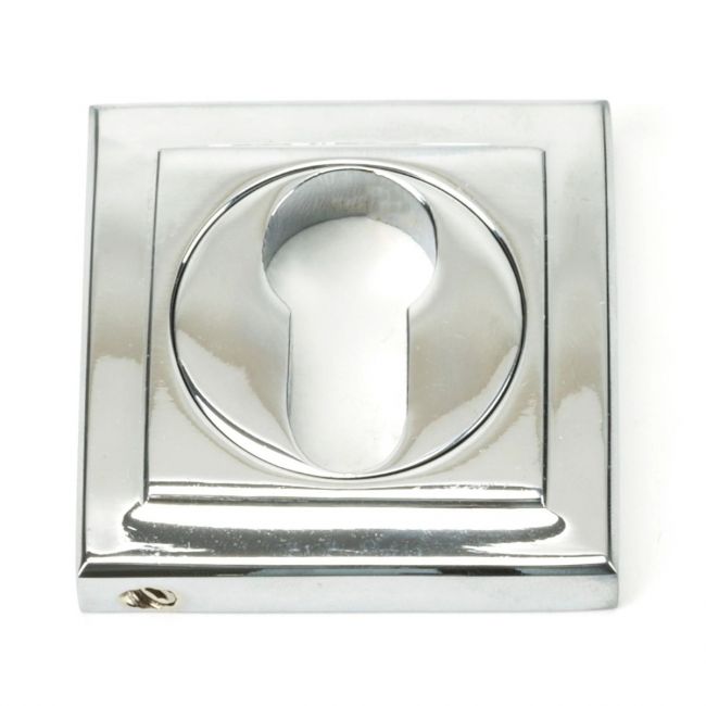 The Square Concealed Standard Euro Escutcheon - Polished Chrome on a White Background The Square Concealed Standard Euro Escutcheon - Polished Chrome on a White Background