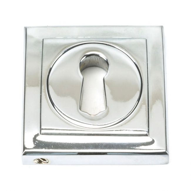 The Square Concealed Standard Keyhole Escutcheon - Polished Chrome on a White Background The Square Concealed Standard Keyhole Escutcheon - Polished Chrome on a White Background