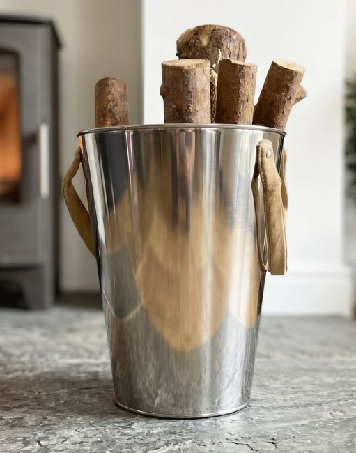 Stainless Steel "Smooth and Sophisticated" Log Holder Holding Logs Stainless Steel "Smooth and Sophisticated" Log Holder Holding Logs