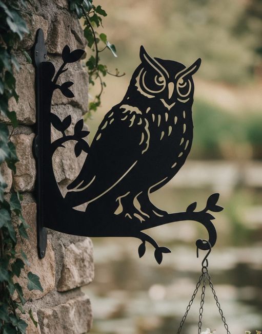 Steel Great Horned Owl Hanging Basket Bracket