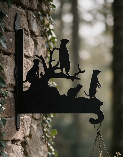 Steel Meerkat Family Hanging Basket Bracket