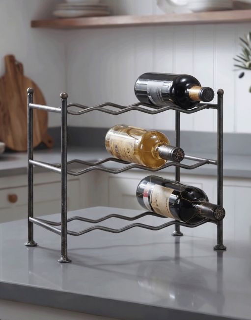 The Steel Three Tier Wine Rack on a Grey Kitchen Countertop in a Modern Home - Digital Illustration The Steel Three Tier Wine Rack on a Grey Kitchen Countertop in a Modern Home - Digital Illustration