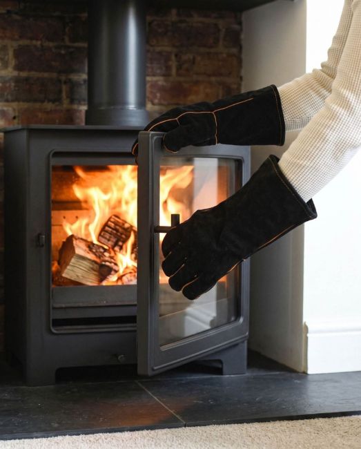 Suede Black & Orange Fireside Gloves In Situ