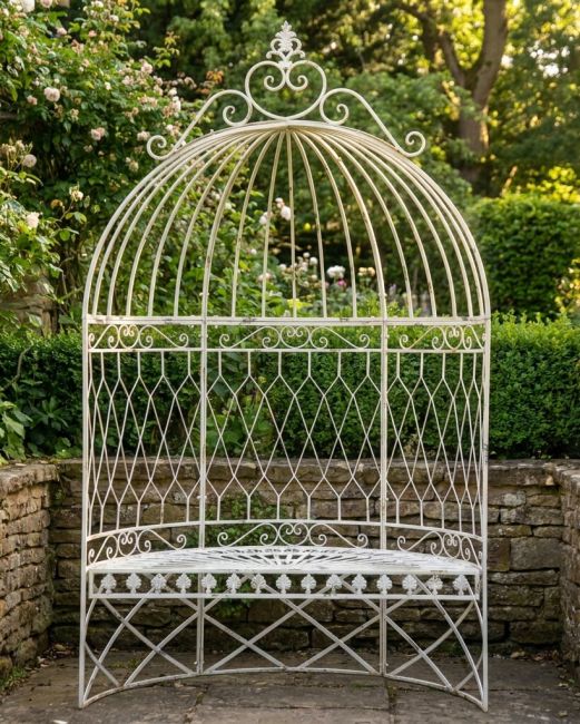 The Taylor Arched Dome Canopy Bench in Cream Displayed in a Low Walled Garden - Digital Illustration The Taylor Arched Dome Canopy Bench in Cream Displayed in a Low Walled Garden - Digital Illustration
