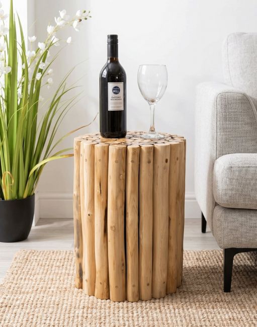 The Teak Wood Side Table Next to a Living Room Sofa With a Glass of Wine Stood on it - Digital Illustration