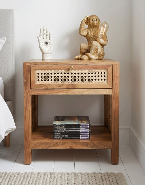 The The "Moroccan" Bedside Table in a White Coloured Bedroom With some Books Resting on it - Digital Illustration