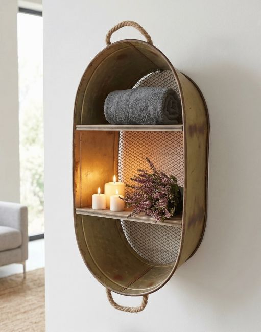 The Tin Bath Industrial Style Shelf Mounted on a White Wall in a Modern Interior - Digital Illustration 