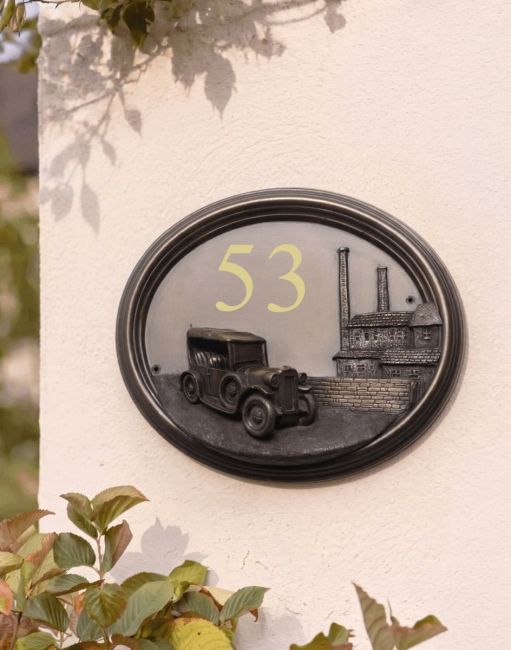 A Number 24 Tin Lizzy Vintage Car House Sign Mounted on a Cottage Wall in the Summer Sun - Digital Illustration 