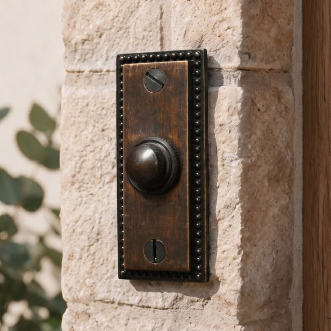 Burnished Copper Georgian Bell Push on brick wall Burnished Copper Georgian Bell Push on brick wall