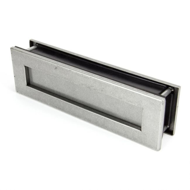 Traditional 12 Inch Front Door Letter Plate - Antique Period Style Flap - Pewter Traditional 12 Inch Front Door Letter Plate - Antique Period Style Flap - Pewter