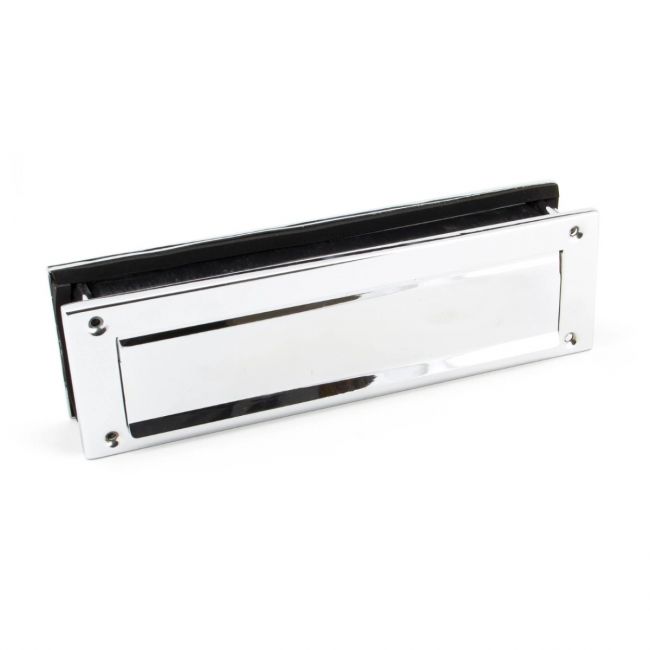 Traditional 12 Inch Front Door Letter Plate - Antique Period Style Flap - Polished Chrome Traditional 12 Inch Front Door Letter Plate - Antique Period Style Flap - Polished Chrome