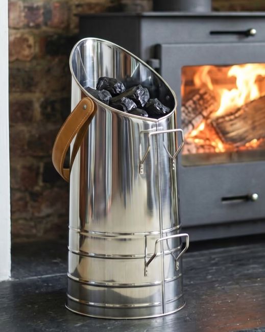 The Traditional "Bromley" Coal Hod With Leather Handle Displayed in a Modern Living Room - Digital Illustration The Traditional "Bromley" Coal Hod With Leather Handle Displayed in a Modern Living Room - Digital Illustration