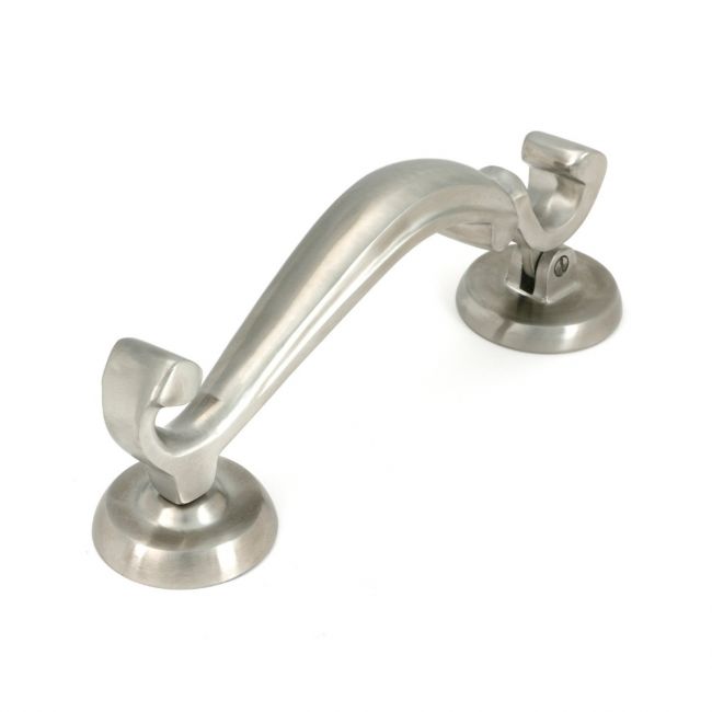 The Traditional Doctor"s Door Knocker Satin Stainless Steel Shown on its Side on a White Background The Traditional Doctor"s Door Knocker Satin Stainless Steel Shown on its Side on a White Background