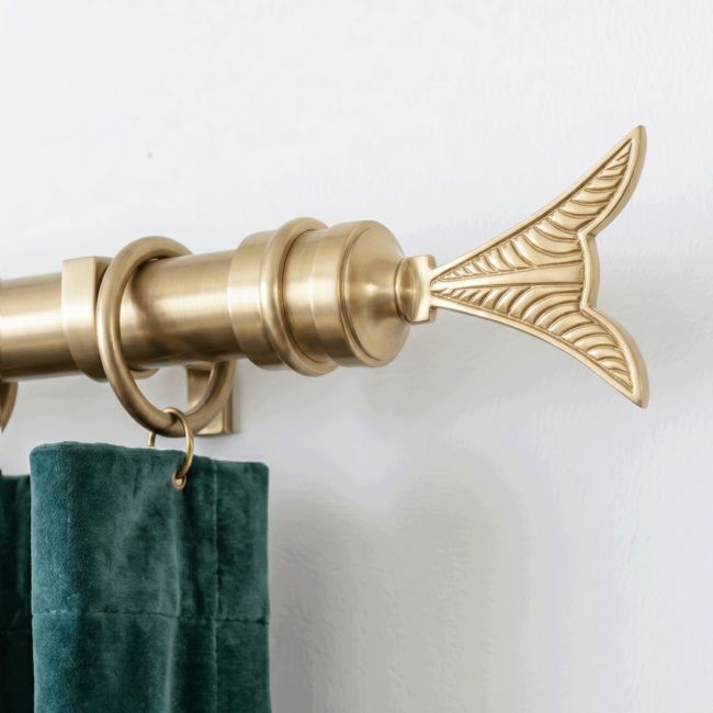 The Version 2 “Finchley Fletch” Curtain Finial Fitted on a Matching Curtain Pole in a Modern Living Room Interior Shown Close up - Digital Illustration The Version 2 “Finchley Fletch” Curtain Finial Fitted on a Matching Curtain Pole in a Modern Living Room Interior Shown Close up - Digital Illustration