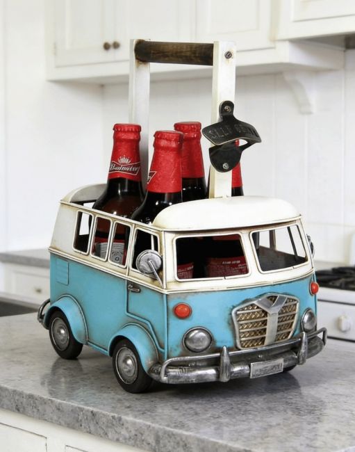 The Vintage Camper Van Bottle Carrier on a Kitchen Surface with some Beer Bottles Inside - Digital Illustration The Vintage Camper Van Bottle Carrier on a Kitchen Surface with some Beer Bottles Inside - Digital Illustration