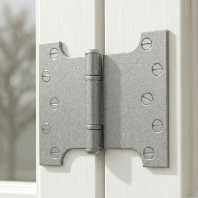 The Wide Pewter Parliament Hinge Pair Fitted on the inside of a Wooden Window Frame in a Contemporary Home - Digital Illustration