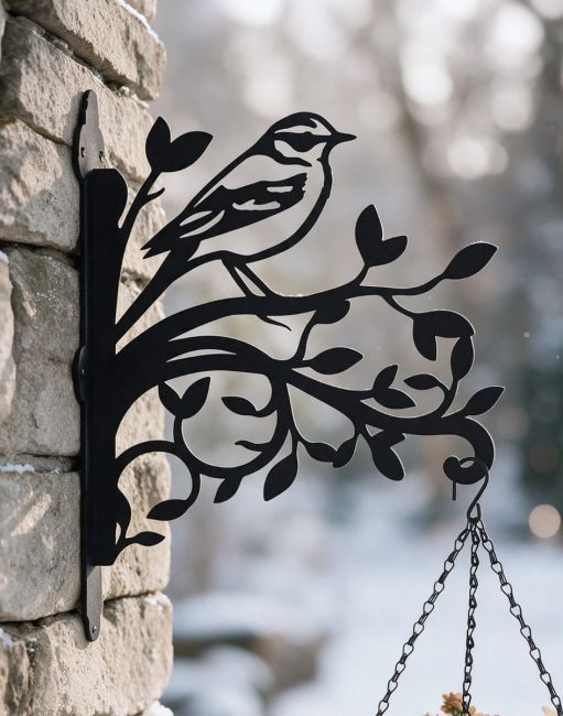 Yellow Wagtail on Branches Steel Hanging Basket Bracket