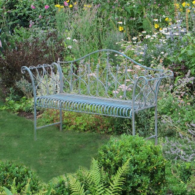 Fleur De Lys Design Traditional Bench in a Verdigris Finish Fleur De Lys Design Traditional Bench in a Verdigris Finish
