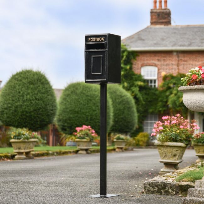 Traditional Black & Gold Post Box and Stand Traditional Black & Gold Post Box and Stand
