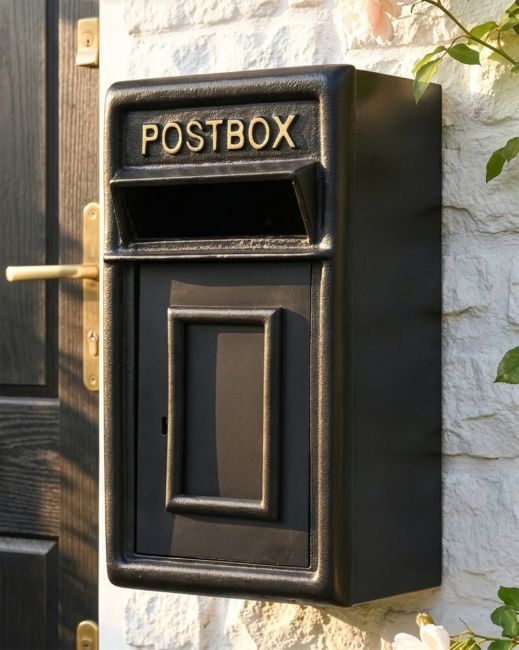 Traditional Black & Gold Wall Mounted Post Box digital illustration copy