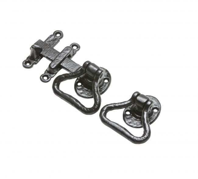 Traditional Black Iron Antique Ring Gate Latch Set Traditional Black Iron Antique Ring Gate Latch Set