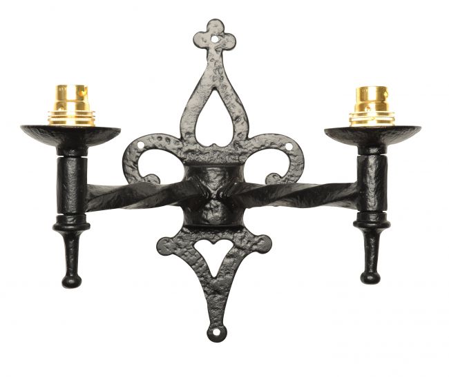 "Churchton Towers" Traditional Black Iron Twin Gothic Style Wall Light "Churchton Towers" Traditional Black Iron Twin Gothic Style Wall Light