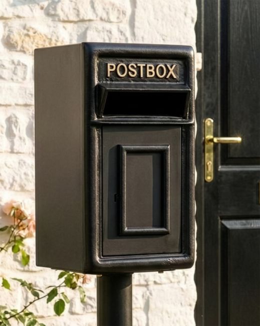 Traditional Cast Iron Black & Gold Post Box digital illustration