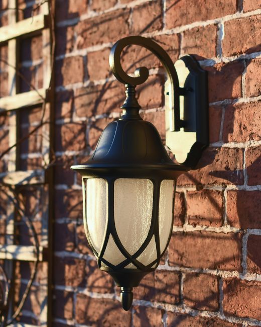 Traditional Victorian Top Fix Wall Lantern in Situ Mounted on the Wall of a House 