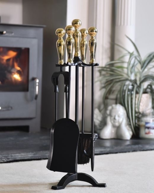 Traditional Polished Brass & Black Companion Set 56cm Traditional Polished Brass & Black Companion Set 56cm