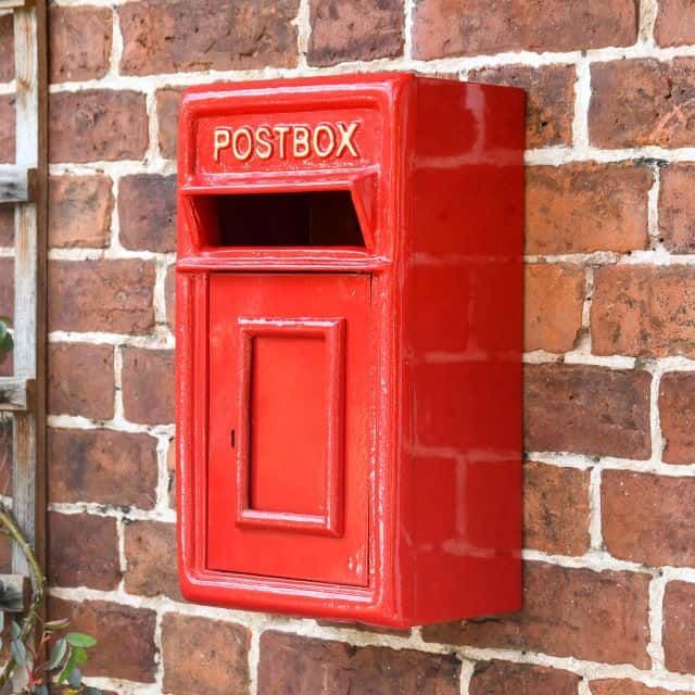 Traditional Red & Gold Wall Mounted Post Box - Thumbnail Traditional Red & Gold Wall Mounted Post Box - Thumbnail