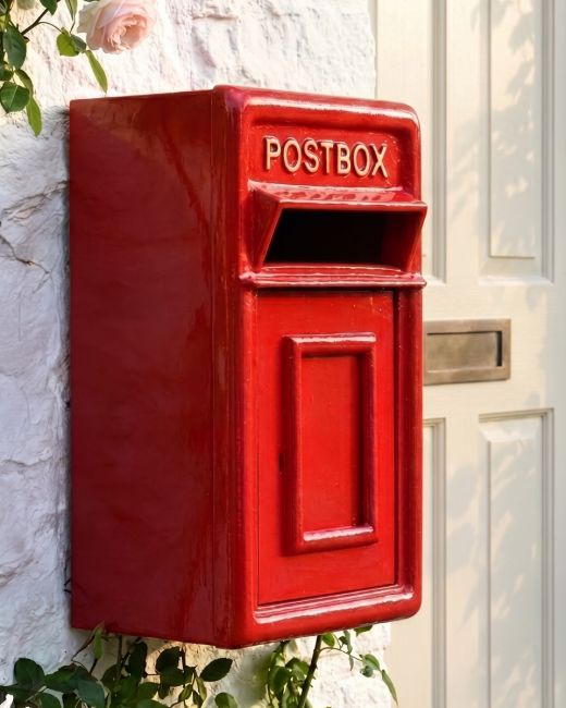 Traditional Red & Gold Wall Mounted Post Box digital illustration