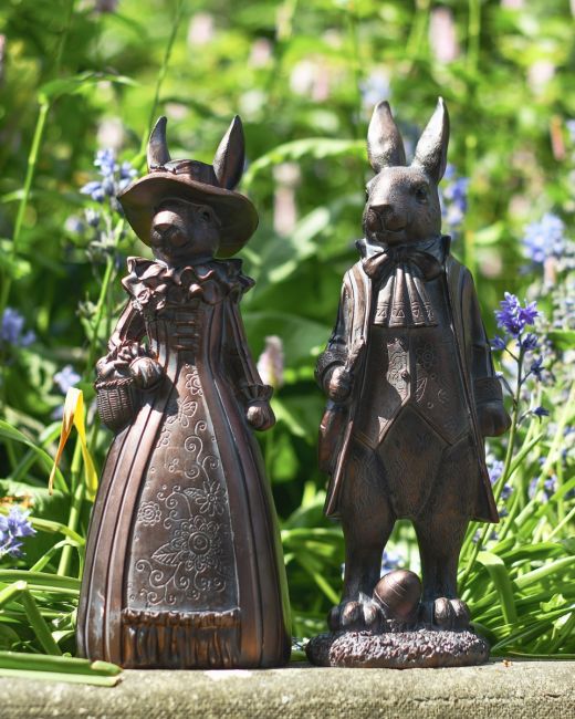 Victorian Rabbit Couple Garden Statues