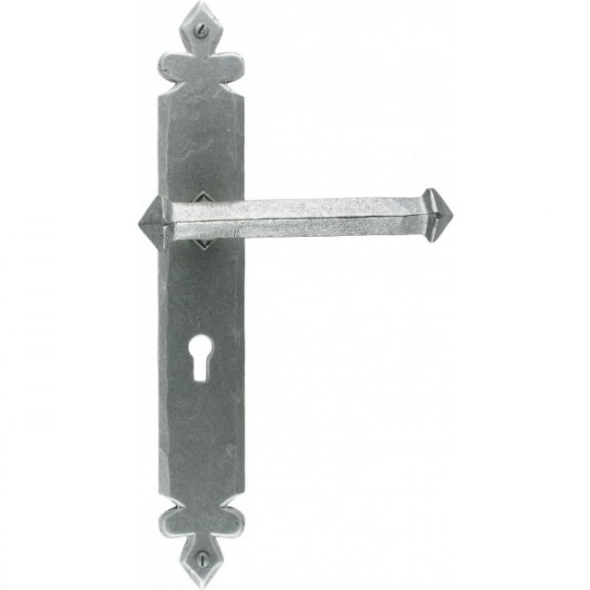 Pewter Tudor Design Lever Handle With Keyhole