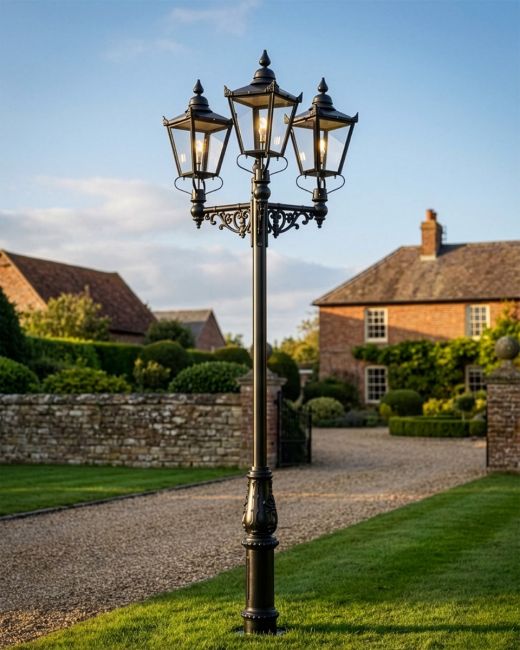 Triple Head Large Traditional Garden Lamp Post - 3.6m digital illstration