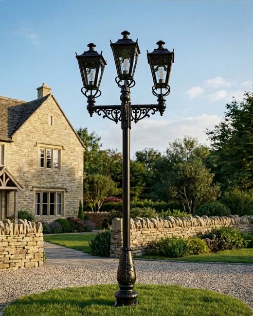 Triple Headed Gothic Style Lamp Post digital illustration