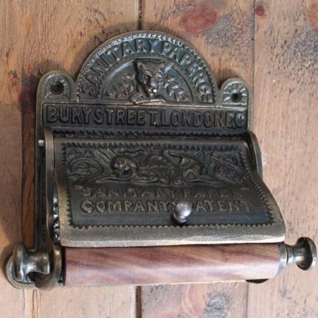 Antique Brass "Sanitary Paper Co" Toilet Roll Holder 