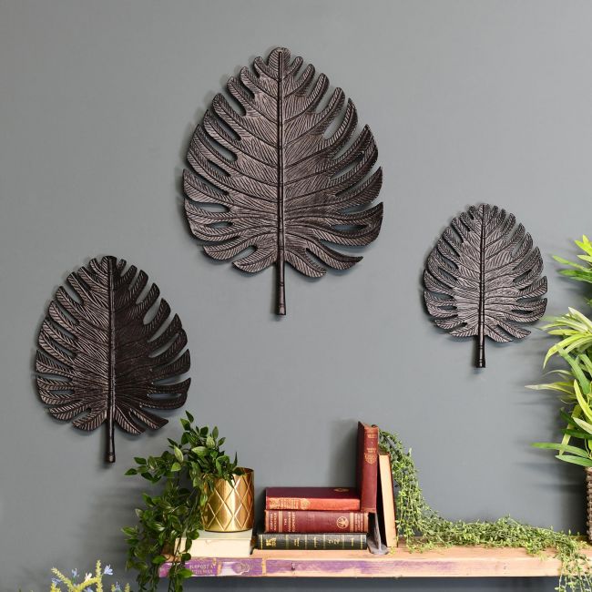 Set of Three Black "Palm Leaf" Wall Art