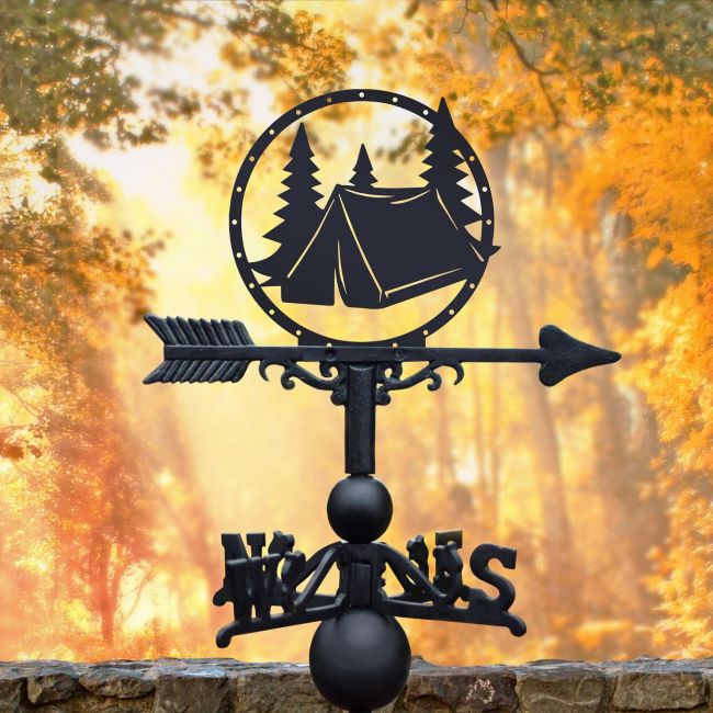 Black Weathervane with Camping Design Black Weathervane with Camping Design