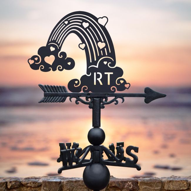 Rainbow Personalised Initials Weathervane in the Sunset Rainbow Personalised Initials Weathervane in the Sunset