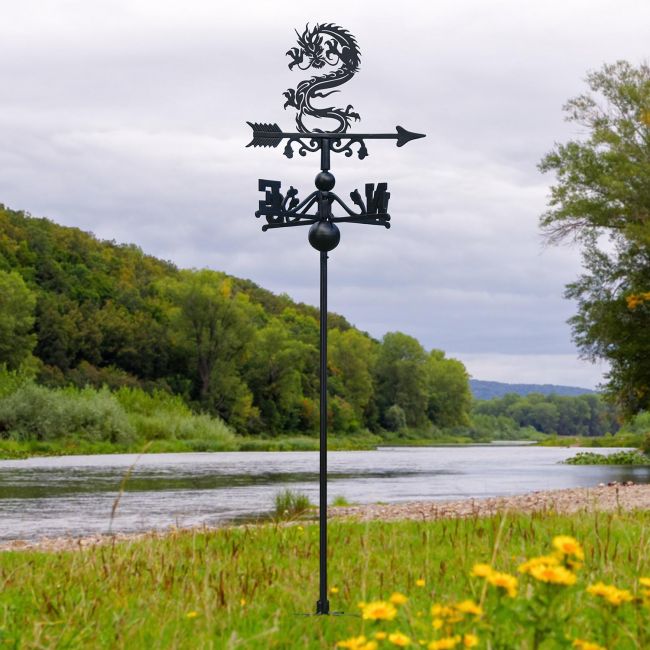 Oriental Dragon Free Standing Weathervane in Use Near a River Oriental Dragon Free Standing Weathervane in Use Near a River
