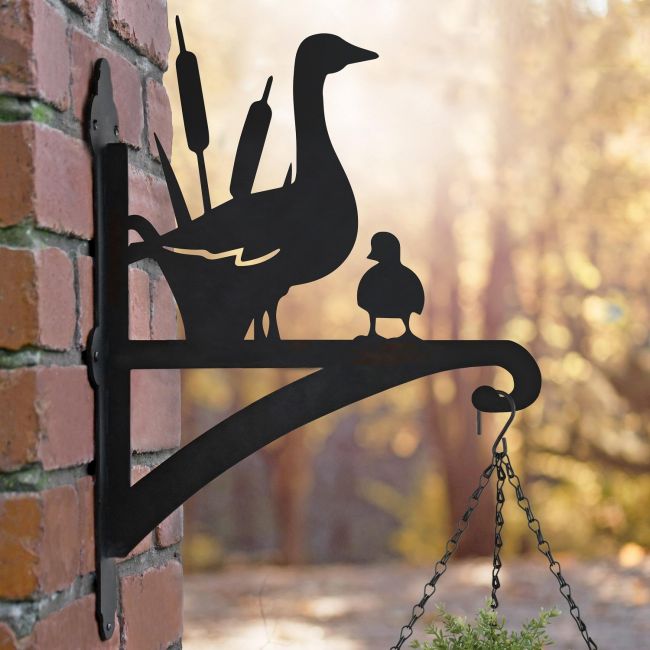 Geese Hanging Basket Bracket in Situ on a Brick Wall Geese Hanging Basket Bracket in Situ on a Brick Wall