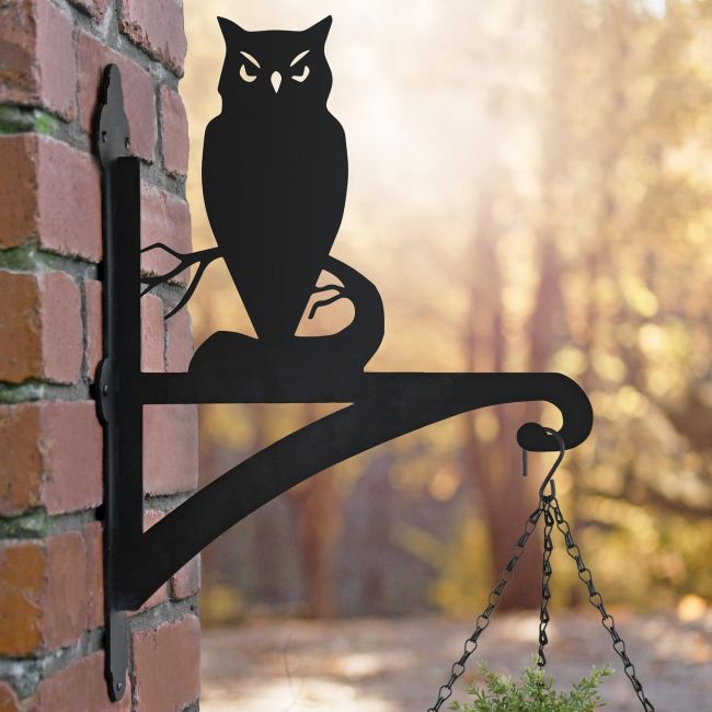 Owl Hanging Basket Bracket in Situ on a Brick Wall Owl Hanging Basket Bracket in Situ on a Brick Wall