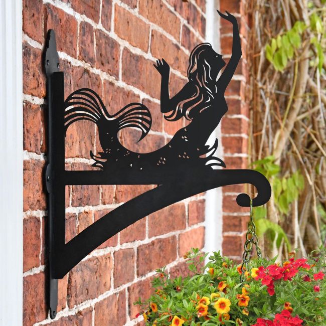 Mermaid Hanging Basket Bracket in Situ on a Brick Wall Mermaid Hanging Basket Bracket in Situ on a Brick Wall
