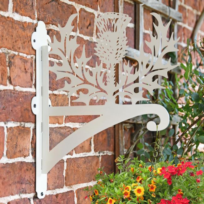 Thistle Design Hanging Basket Bracket on the Front of a House Thistle Design Hanging Basket Bracket on the Front of a House