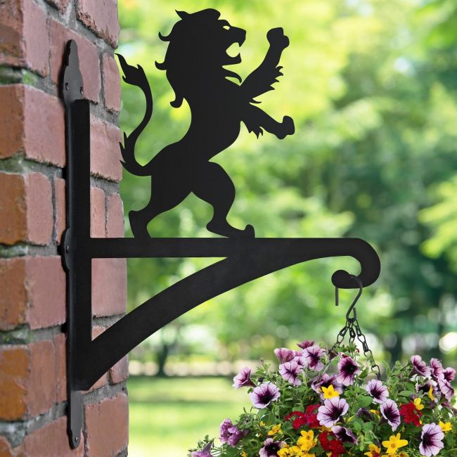 Lion Hanging Basket Bracket in Garden Setting Lion Hanging Basket Bracket in Garden Setting